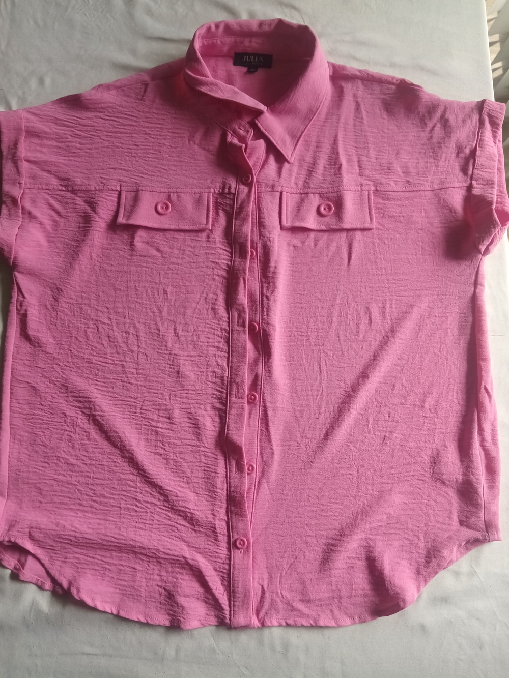 Julia Pink Short-Sleeve Button Front Kids Top